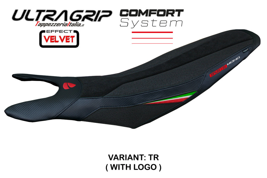 Funda de asiento compatible Ducati Hypermotard 698 Mono (2024) modelo Cairoli velvet ultragrip comfort system