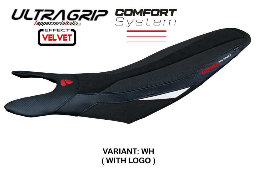 Funda de asiento compatible Ducati Hypermotard 698 Mono (2024) modelo Cairoli velvet ultragrip comfort system