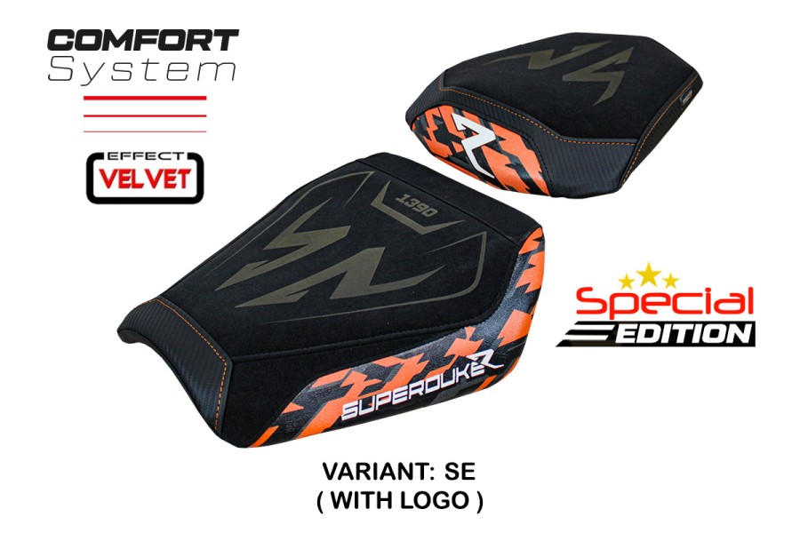 Funda de asiento compatible KTM 1390 Super Duke R (de 2024) modelo Stripes special velvet comfort system