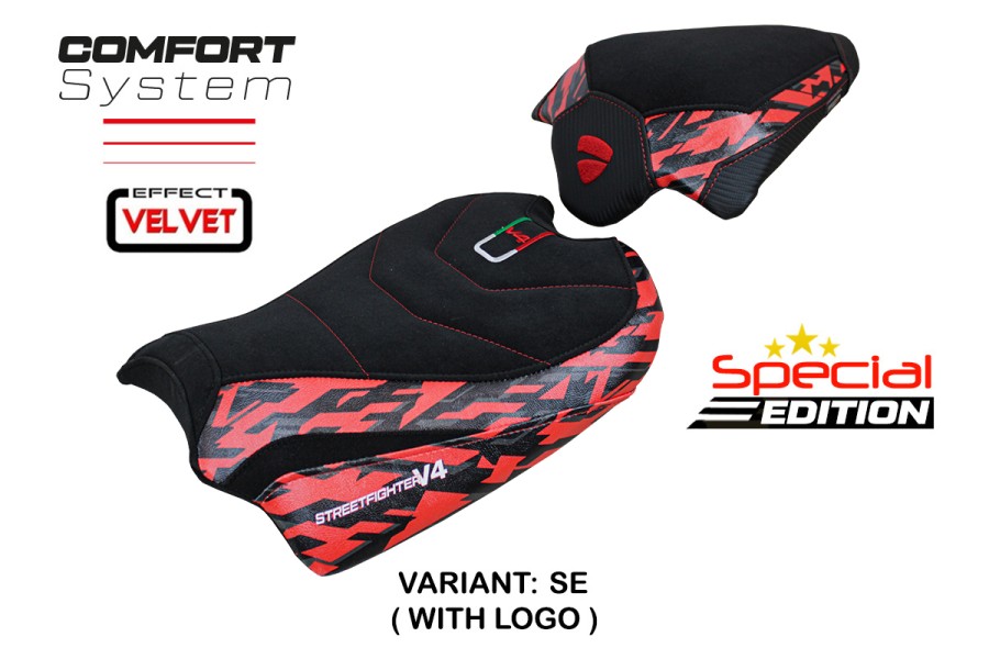 Funda de asiento compatible con Ducati Streetfighter V4 (20-24) modelo Stripes velvet comfort system