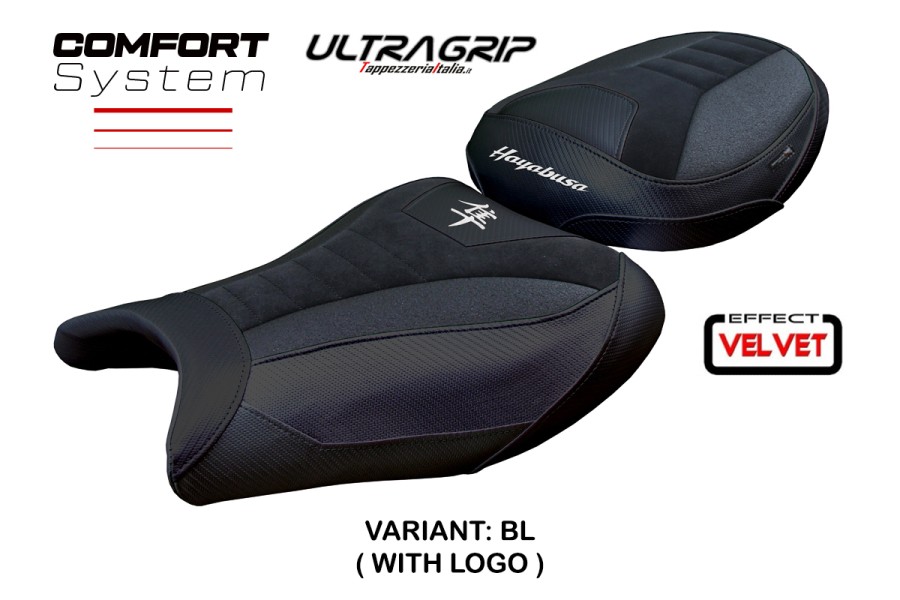 Funda de asiento compatible Suzuki GSX R 1300 Hayabusa (21-25) modelo Denia velvet ultragrip comfort system