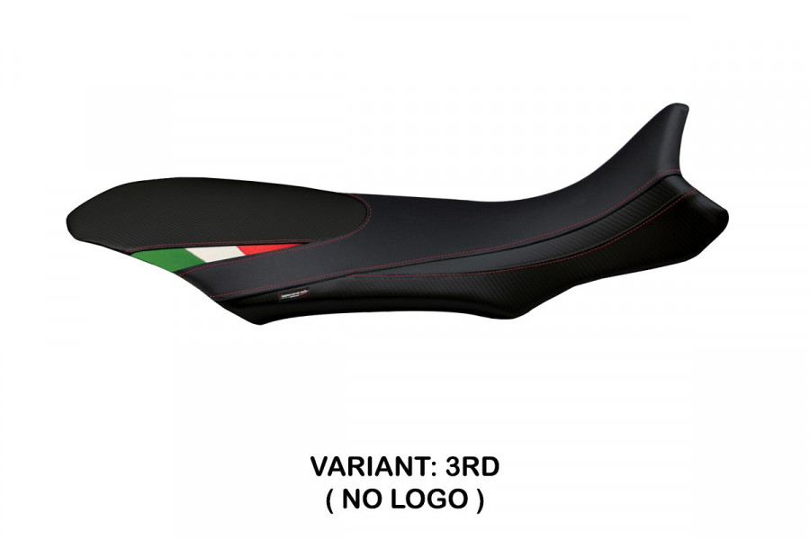 Funda de asiento compatible con MV Agusta Rivale 800 (13-18) modelo Sorrento Total Black Tricolore